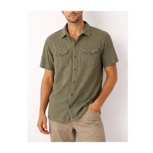 prAna Organic Cotton Short Sleeve Button Up Shirt | Utility Pocket Top XL